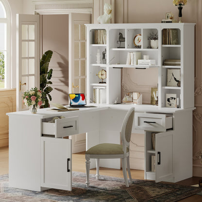 L-Shaped Computer Desk with 2 Cabinets and 2 Drawers