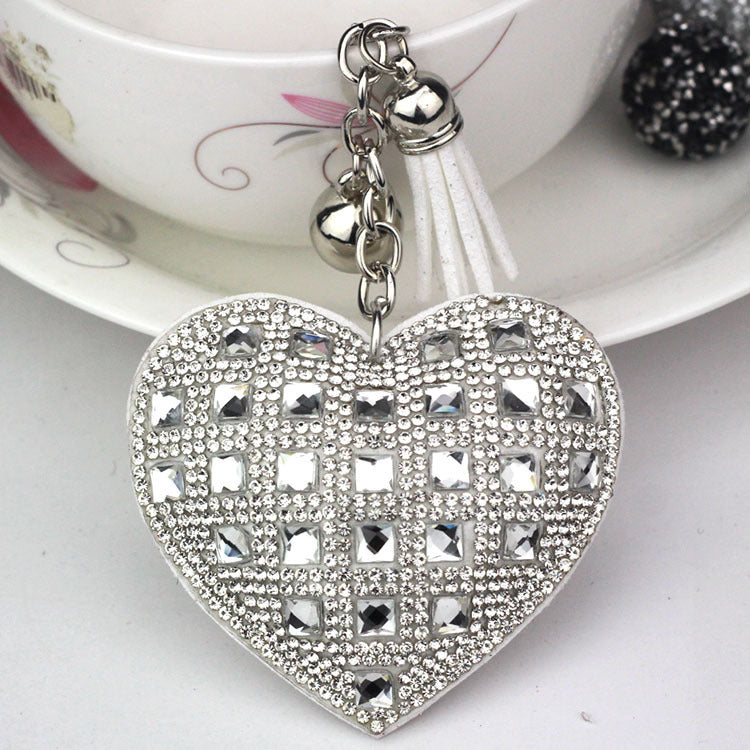 LuxeCharm Sparkling Gold Rhinestone Heart Keychain | Champagne Crystal Studded Heart Bag Charm with Tassel and Bell – European Style Personalized Gift