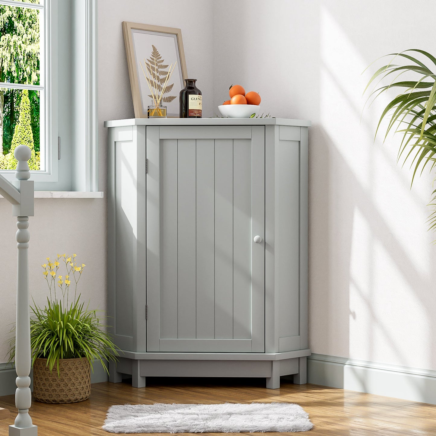 Grey Bathroom Cabinet Triangle Corner Storage With Adjustable Shelf