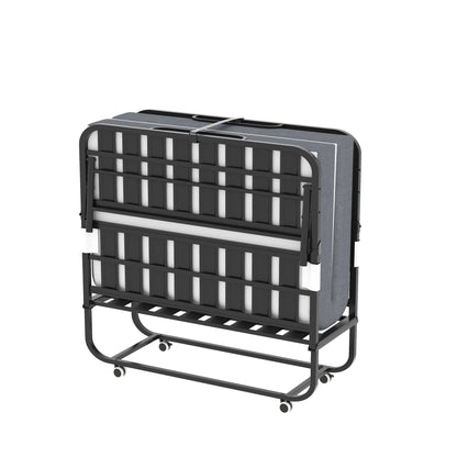 Twin Wide Folding Bed For Tall People, Extra Long & Wide Rollaway With Memory Foam, Heavy-Duty - Black