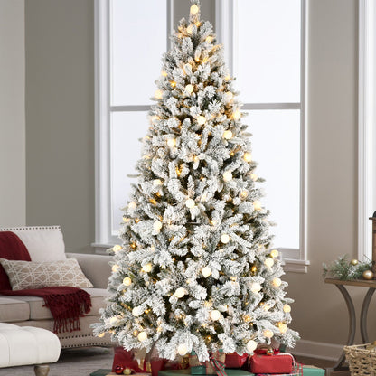 8Ft Flocked Christmas Tree with 470L Colorful LED Lights