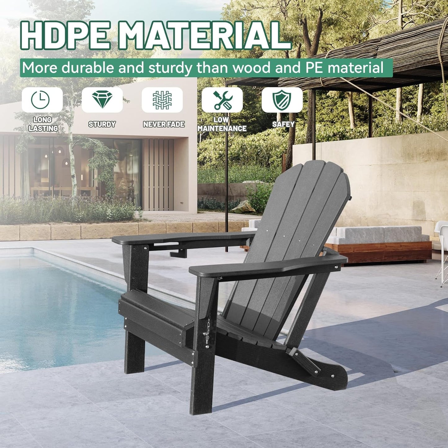 Adirondack Chair with Folding Design and Cup Holder - Gray