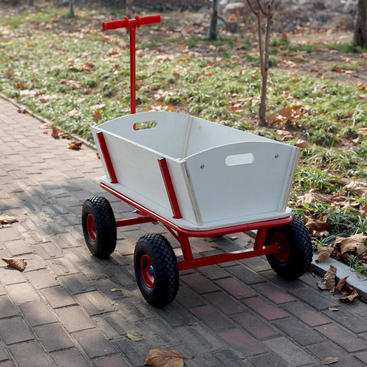 Wooden Children's Outdoor Stroller with Four-Wheel Design
