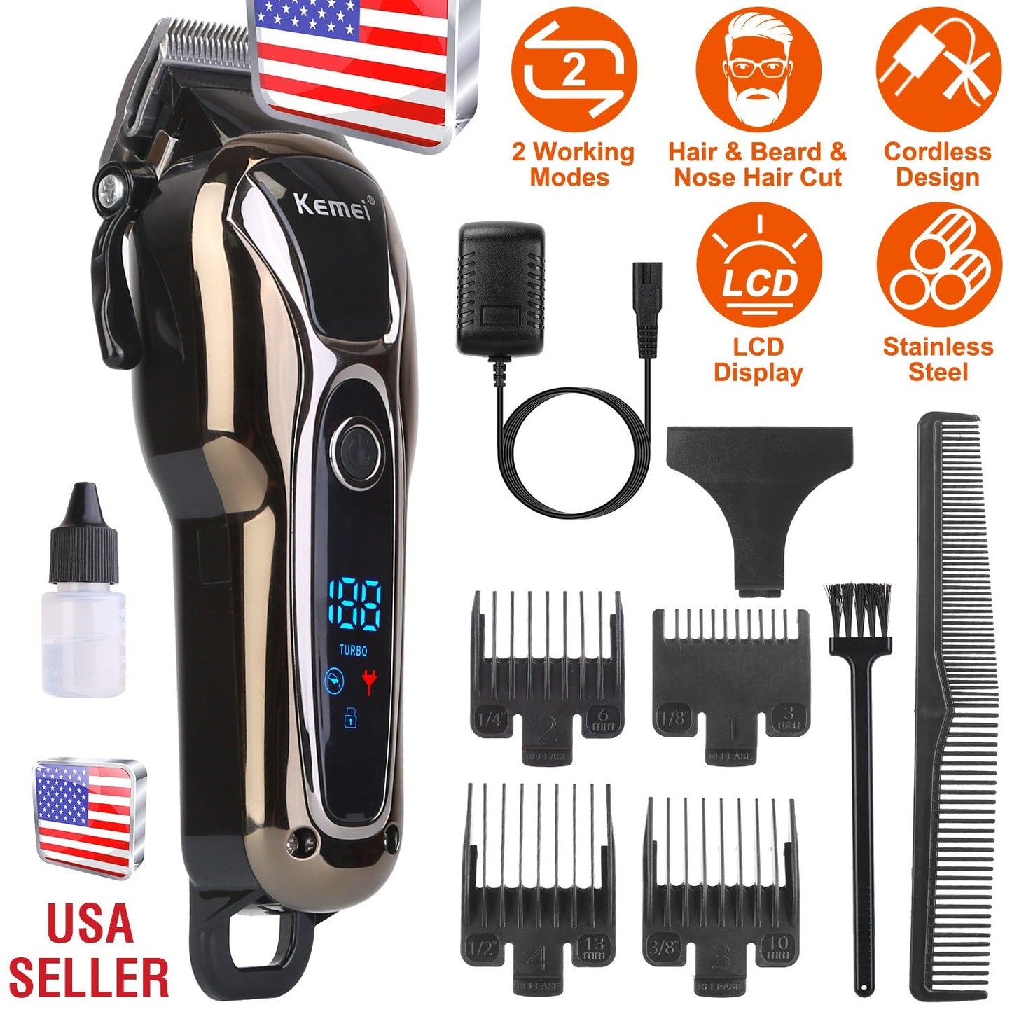 Rechargeable Electric Hair Clipper Cordless Clipper Hair Trimmer Shaver Barber Clipper Hair Cutting Machine
