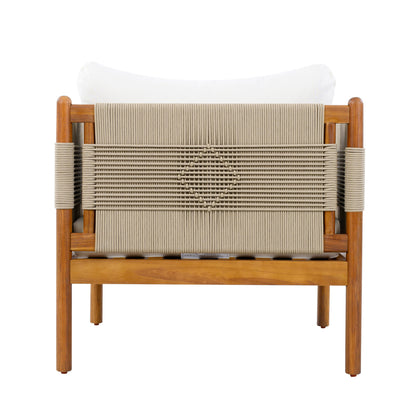 Outdoor Club Chairs (Set of 2) with Diamond-Pattern Beige Rope, Teak Finish
