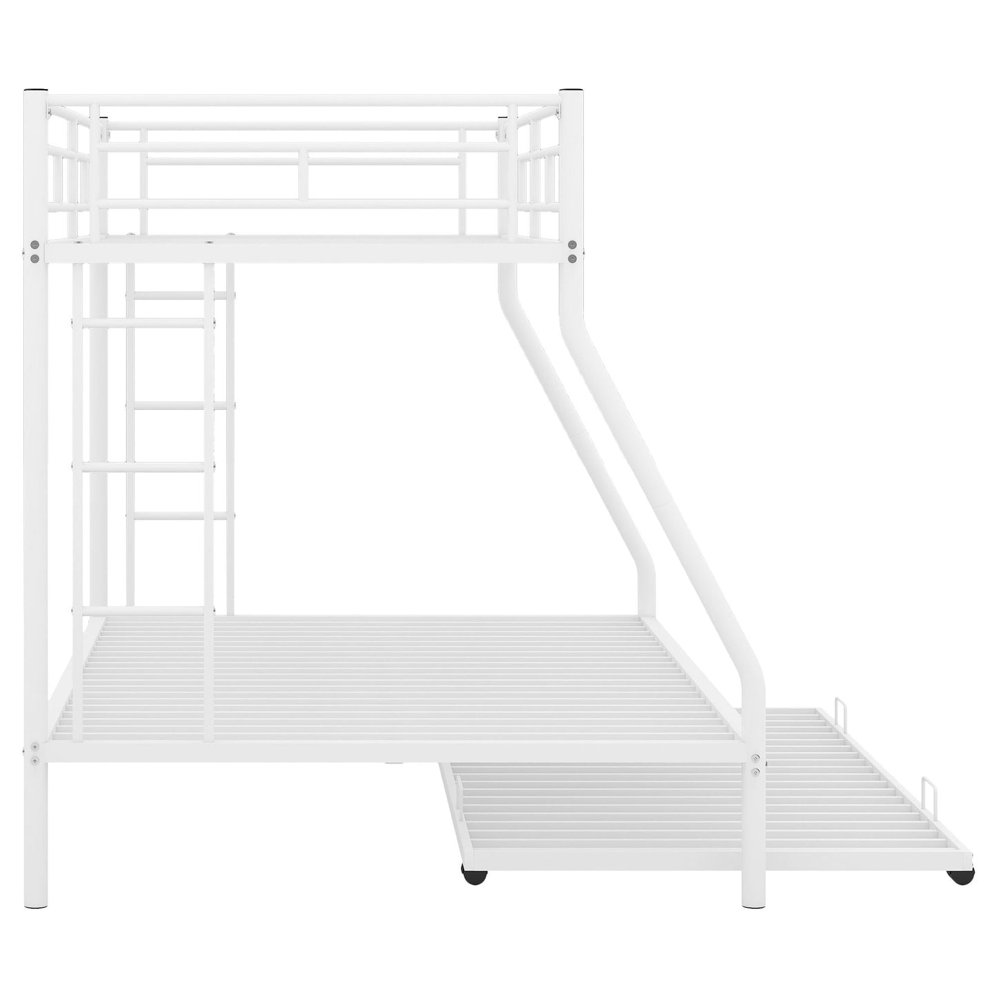 Bunk Bed With Steel Frame And Trundle, 2 Side Ladders