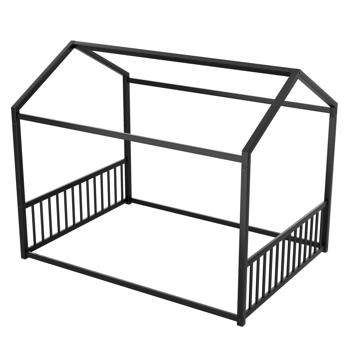 Montessori Style Floor House Shaped Bed With Safety Guardrails