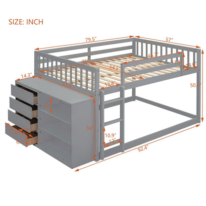 Bunk Bed With 4 Drawers and 3 Shelves