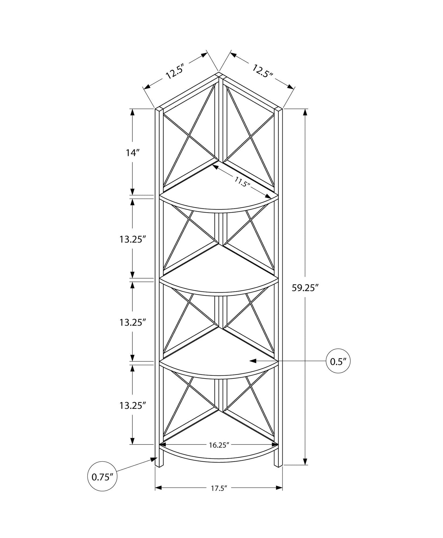 4-Tier Corner Bookshelf with Marble Look and Metal Frame