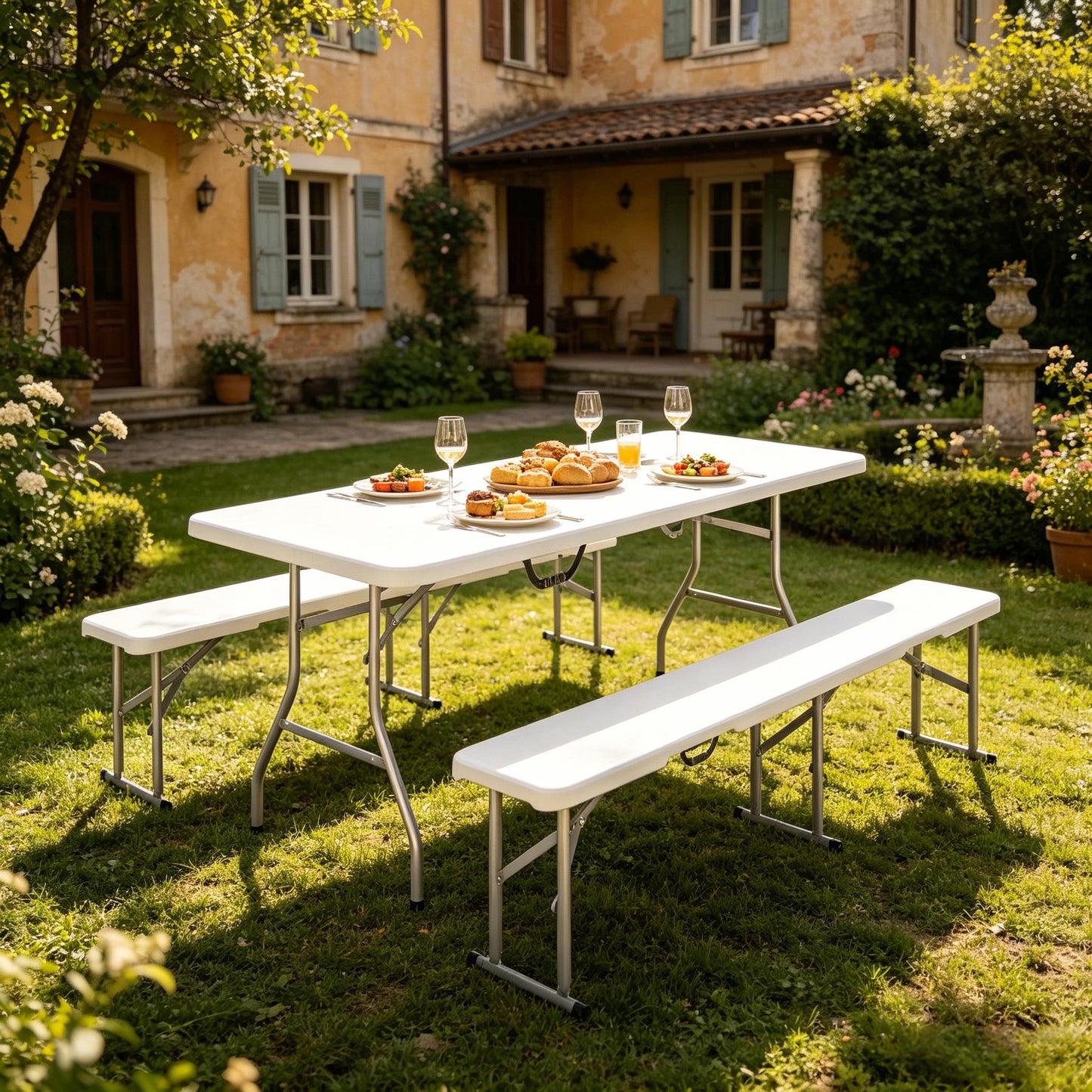 Foldable Picnic Table and Chairs, Portable Camping Table and Chairs, Outdoor Camping Furniture Set