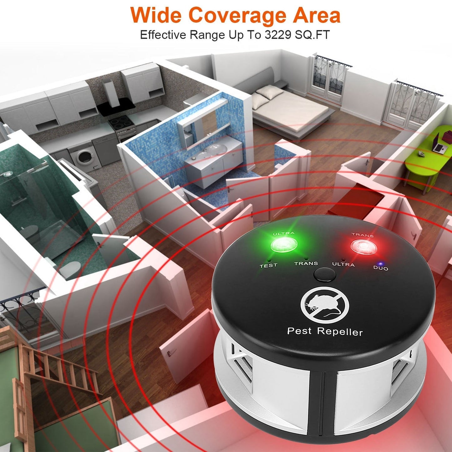 360¡ Ultrasonic Pest Repeller Electronic Plug-in Pest Control Mouse Chaser BlockerÊRepellent Deterrent with Pressure Wave & Ultrasonic Sound for Indoo