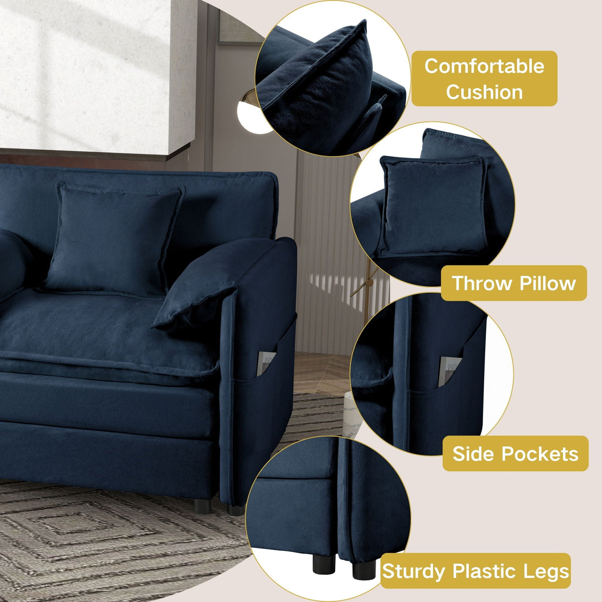 Modern Comfy Deep Seat Modular Sectional Sofa Cloud Couch With Ottoman