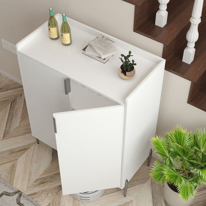 2 Door Wine Bar Cabinet With Adjustable Shelf, Soft-Closing Hinges, And High Feet - White