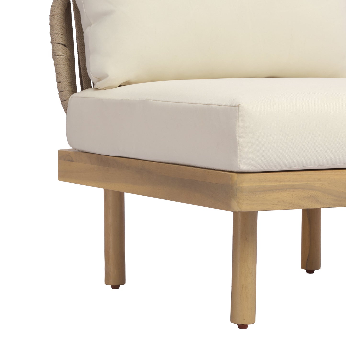 Acacia Wood Outdoor Armless Chair with Rope Back & Weather-Resistant Cushion