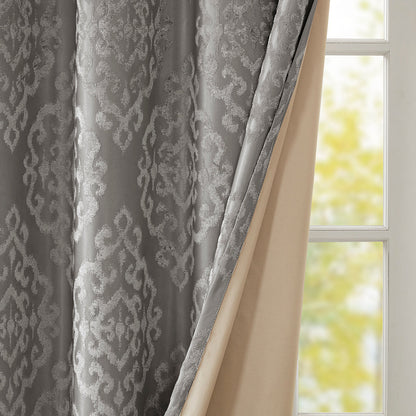 Knitted Jacquard Damask Total Blackout Grommet Curtain Panel
