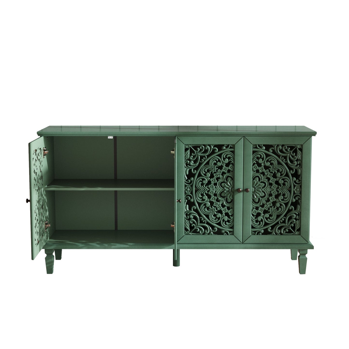60' Antique Buffet Cabinet with Floral Carvings