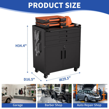 Rolling Tool Cabinet Heavy Duty Garage Storage With Lockable Doors