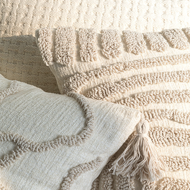 Sofa Throw Pillowcase Cream Color Three-dimensional Embroidery