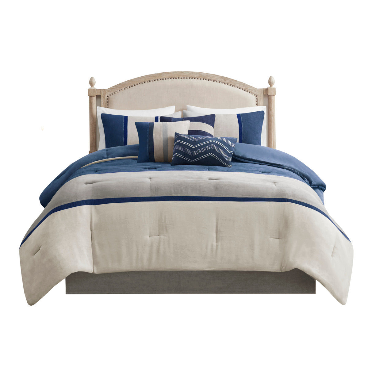 7 Piece Faux Suede Comforter Set Blue California King