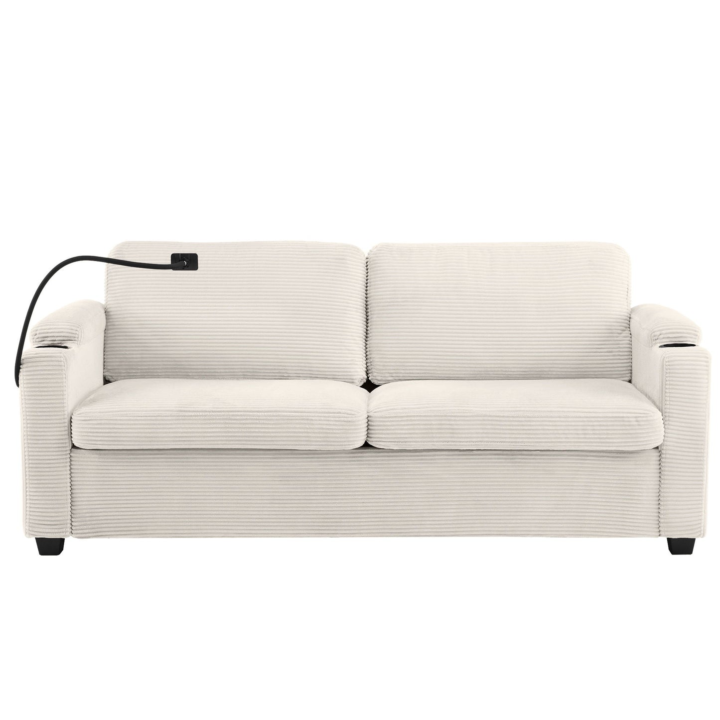 Sleeper Sofa Loveseat Sofa With Full Size Mattress, 2 USB Ports, 2 Cup Holders, 2 Side Pockets And Phone Holder