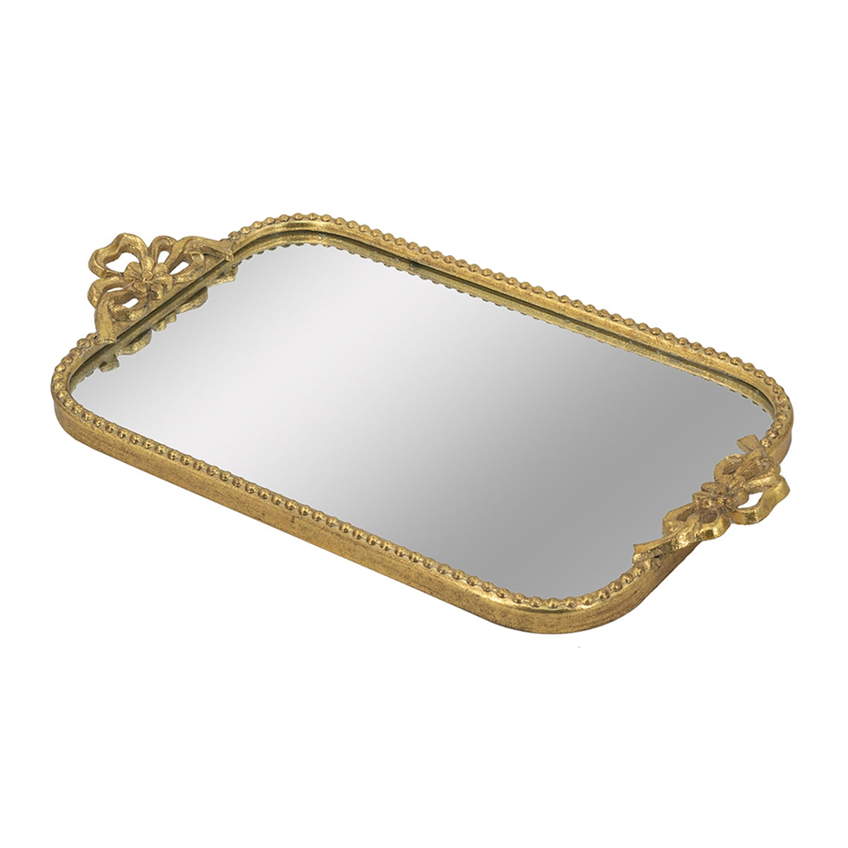 Ornate Gold Accent Tray with Mirrored Surface