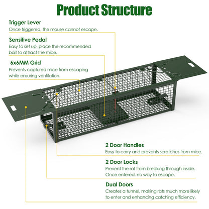 2-Pack Humane Live Rat Trap Cage with Dual Doors