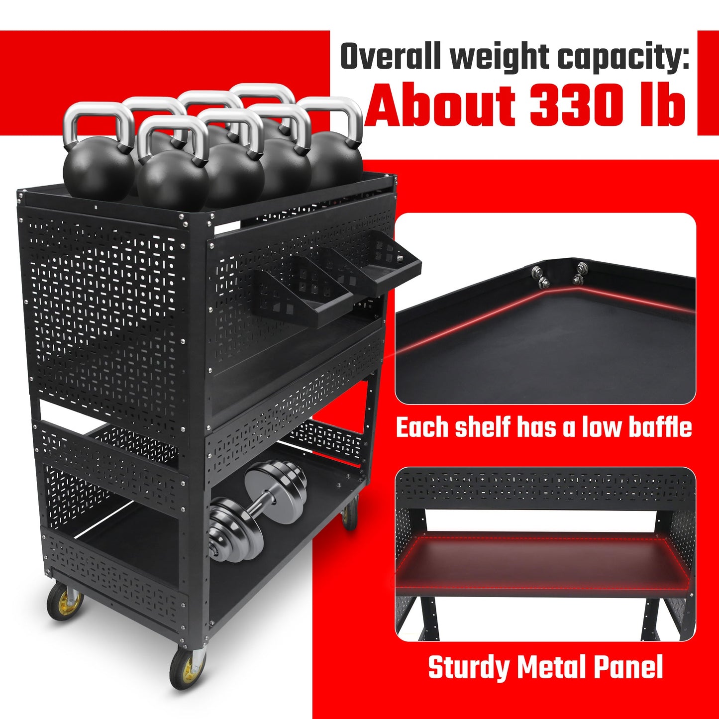 3-Tier DIY Detachable Utility Cart With Steel Pegboard