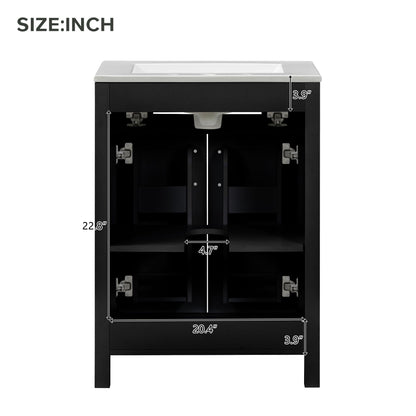 Modern Bathroom Vanity With Ceramic Sink, Soft-Close Doors, Flip Drawer, U-Shaped Shelves, Elegant Storage Solution