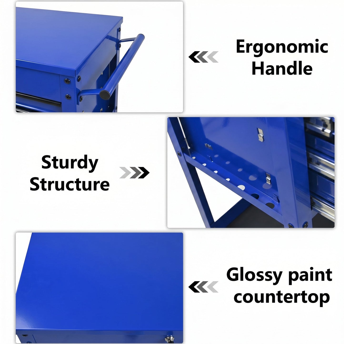 3 Drawers Multifunctional Tool Cart with Wheels and Steel Top - Blue & Black