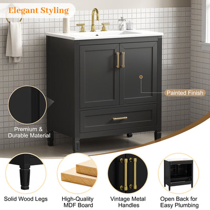 Elegant Fluted Bathroom Vanity With Sink, Soft Close Doors & Drawer