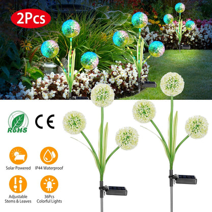 2 Pcs Dandelion Solar Light 36LED Beads Outdoor Garden Lawn Pathway Landscape Stake Lamp Colorful Ornamental Light
