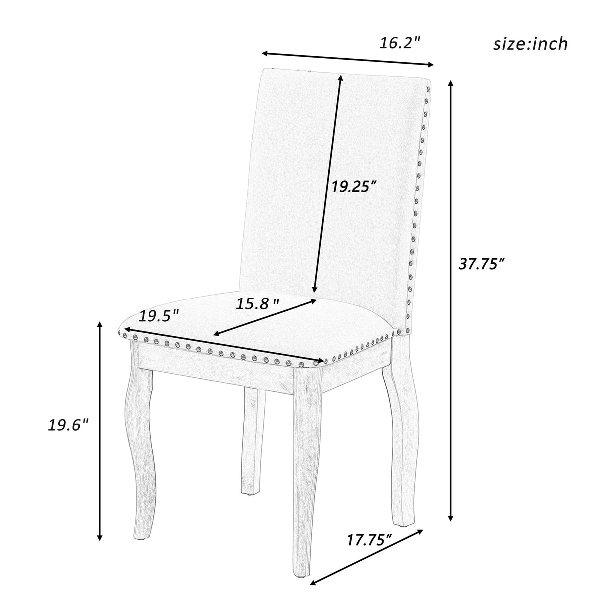 TREXM Set of 2 Dining Chairs with Nailhead (Espresso)