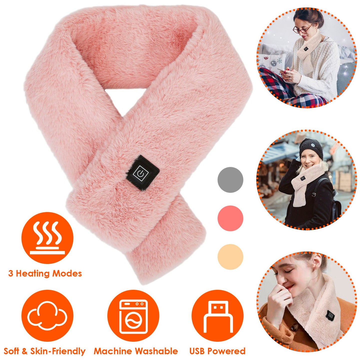 USB Heated Scarf with 3 Temperature Modes for Winter