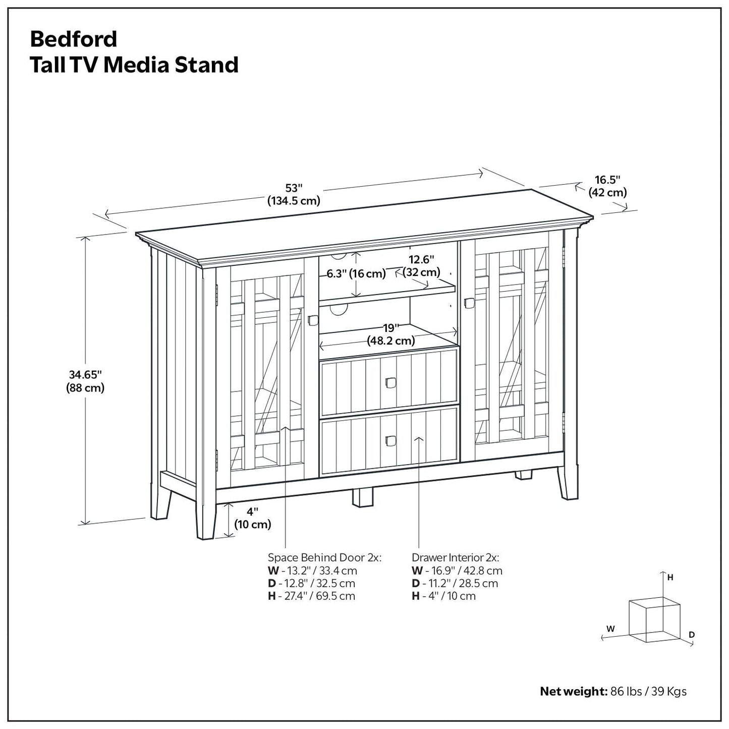 Bedford - Handcrafted Tall TV Media Stand