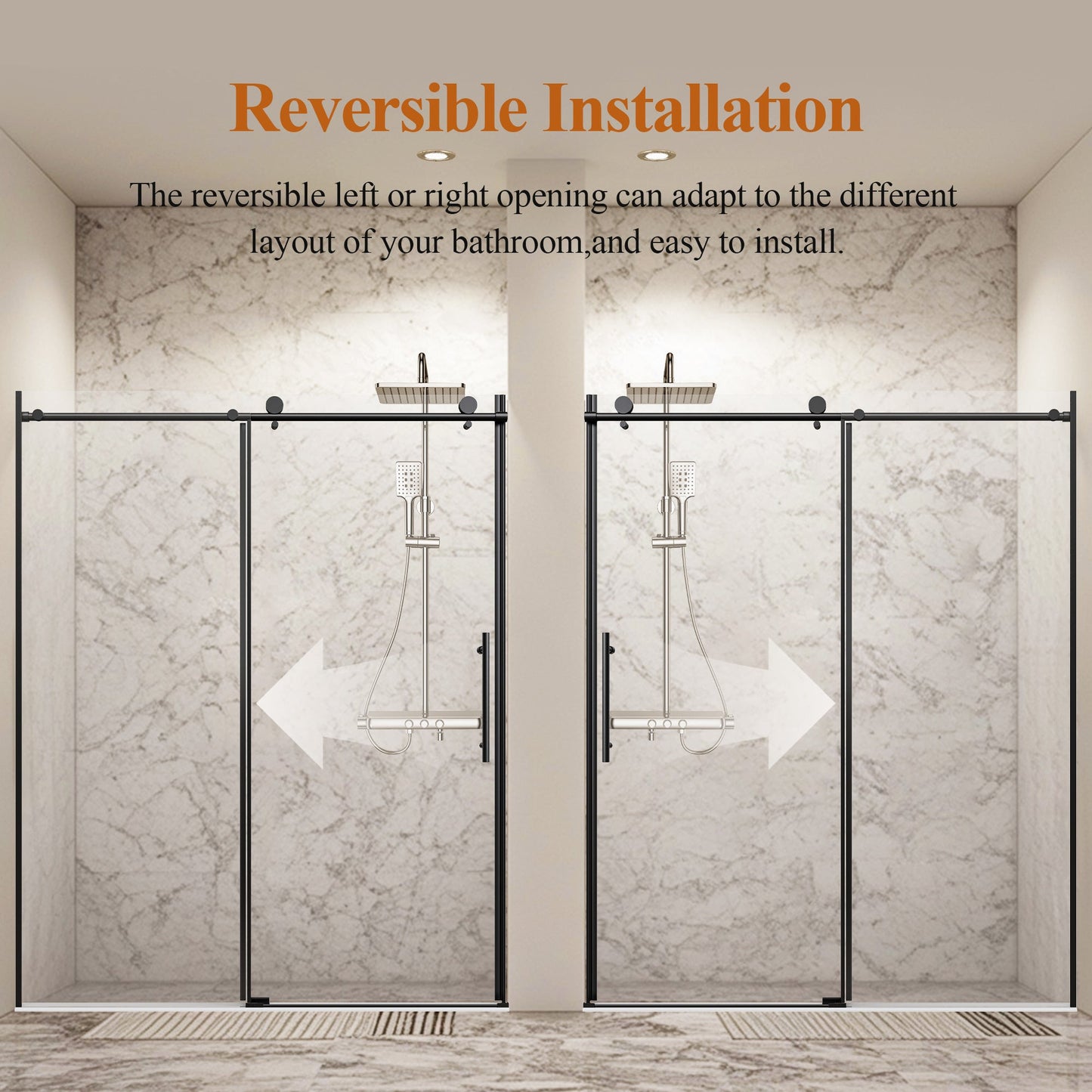 56-60" W x 76" H Stainless Steel Frameless Sliding Shower Door