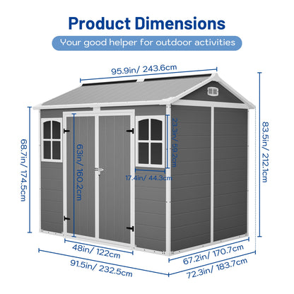 Plastic Utility Shed 8x6 ft with Floor – Lockable Storage Shed