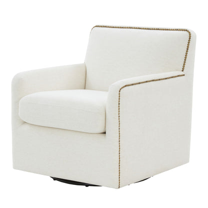 Tolland - Swivel Accent Chair With Antique Brass Nailhead Trim - Cream