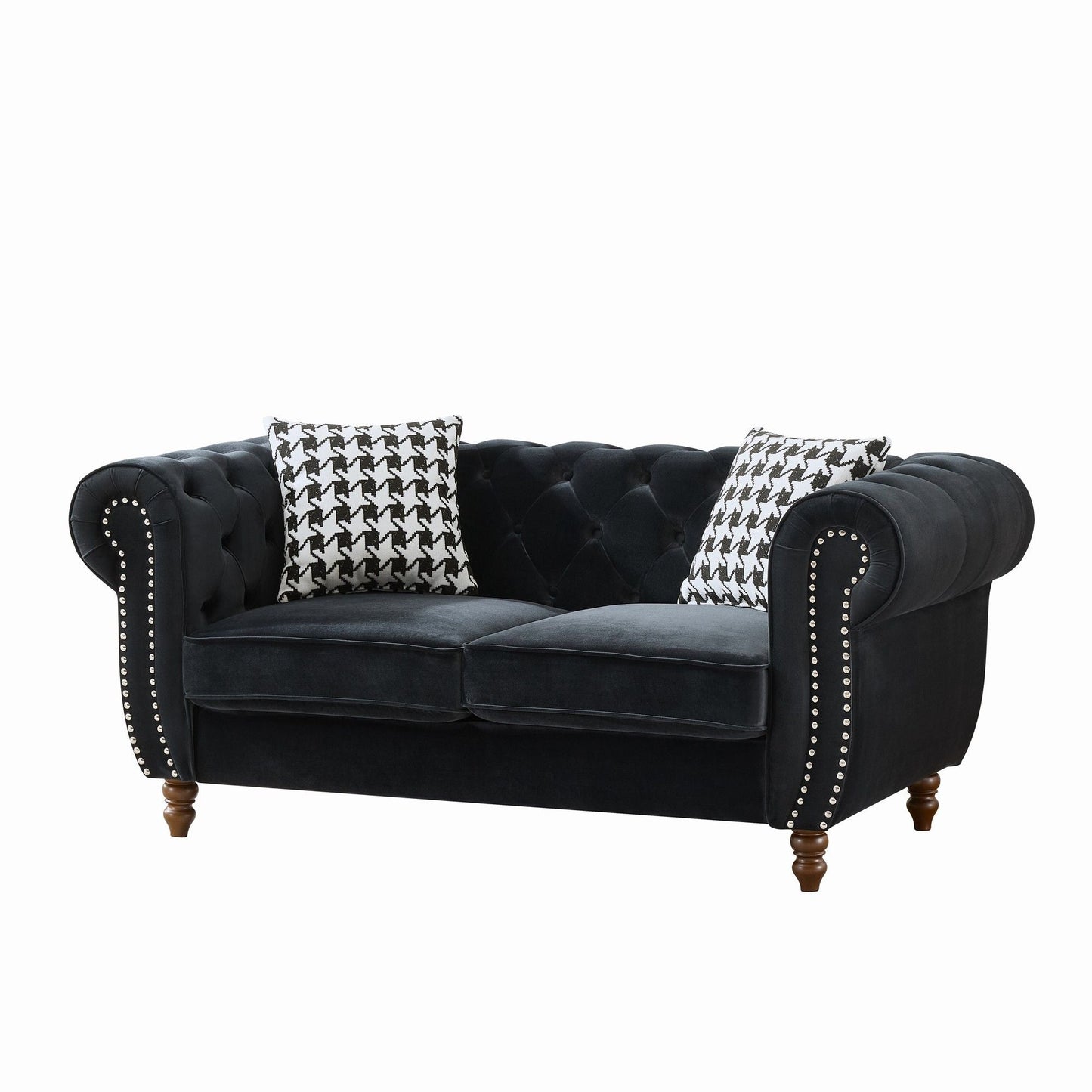 Chesterfield 3 And 2 Seater Upholstery Sofa With Roll Armrest & Nailhead Fabric Couch