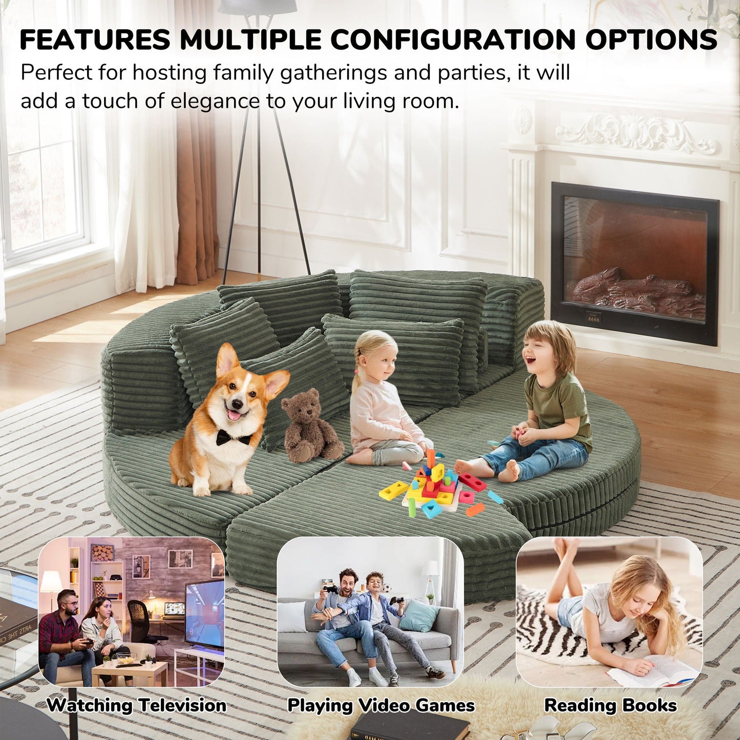 Semi Circular 2 In 1 Sofa Bed With Neck Pillow And Throw Pillows