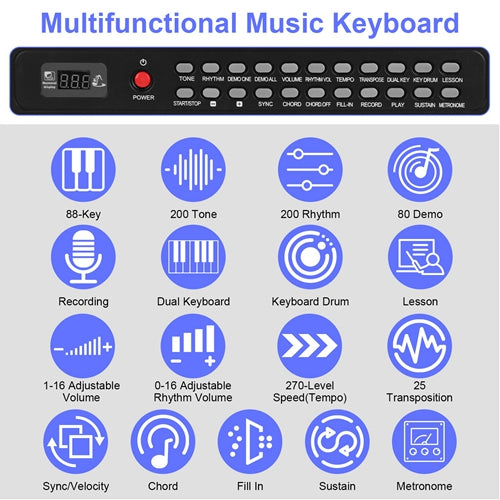 88-Key Folding Digital Piano, Semi-Weighted with LCD, Carry Bag & Stand