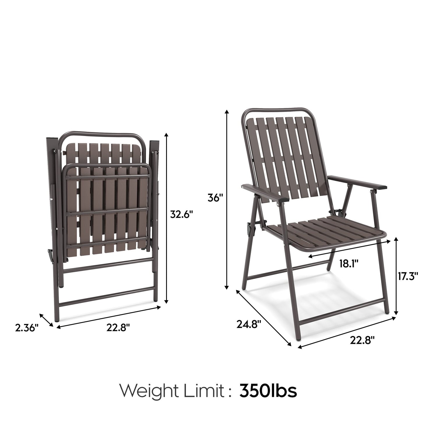 3-Piece Outdoor Patio Furniture Set with Foldable Chairs & Tempered Glass Table