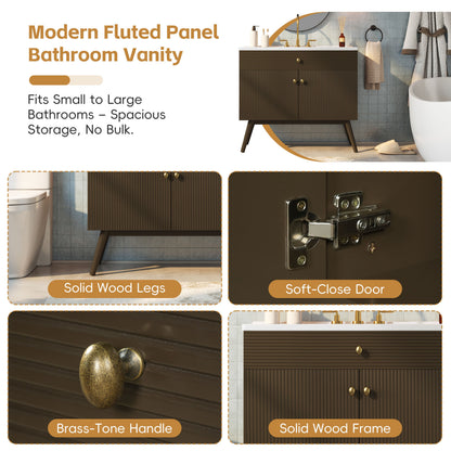 36" Luxury Striped Bathroom Vanity, Soft-Close Dual-Door Storage & Premium Ceramic Sink