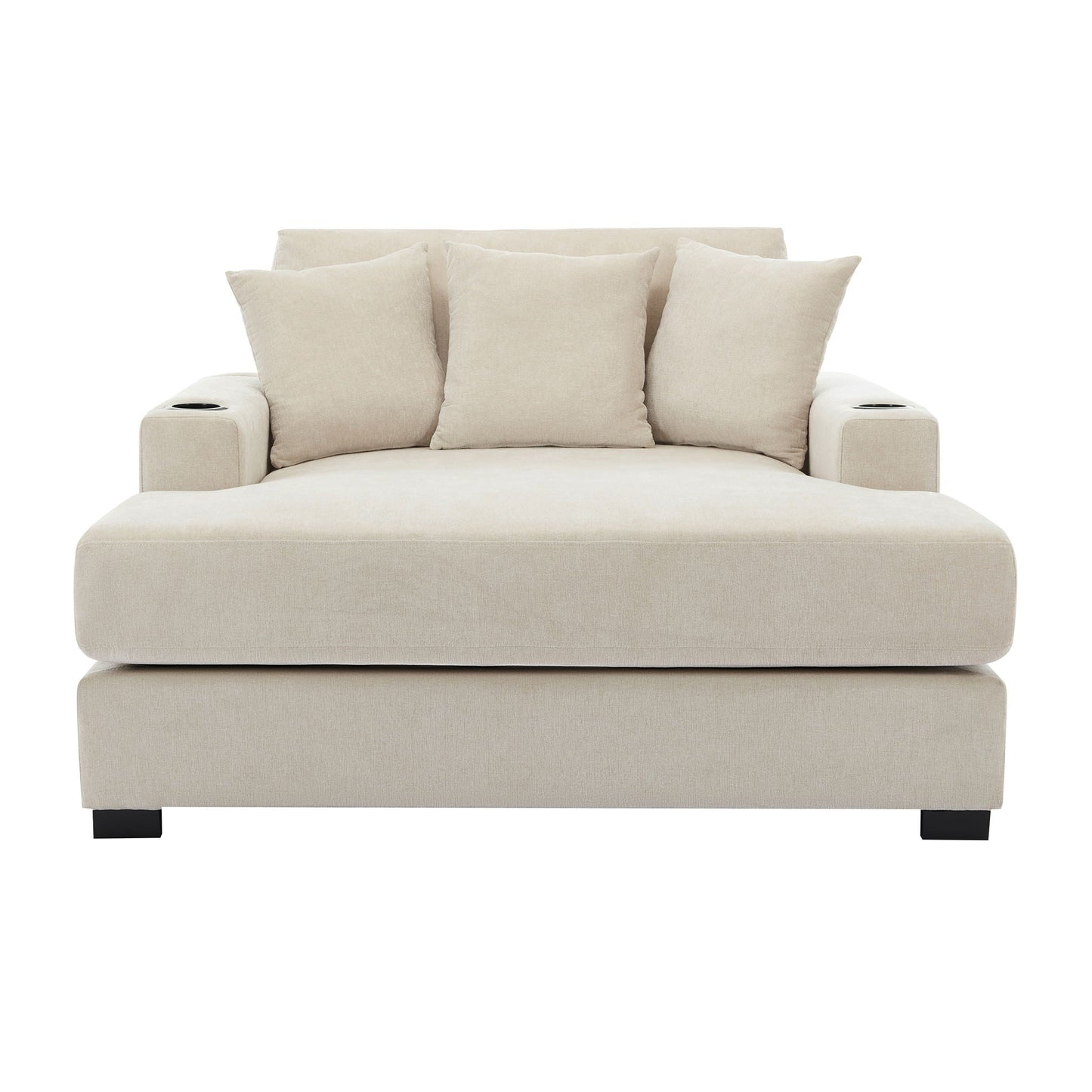 Oversized Chaise Lounger Modern Style Sofa Couch With Pillows, Charge Station & Cup Holders