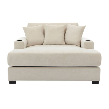 Oversized Chaise Lounger Modern Style Sofa Couch With Pillows, Charge Station & Cup Holders