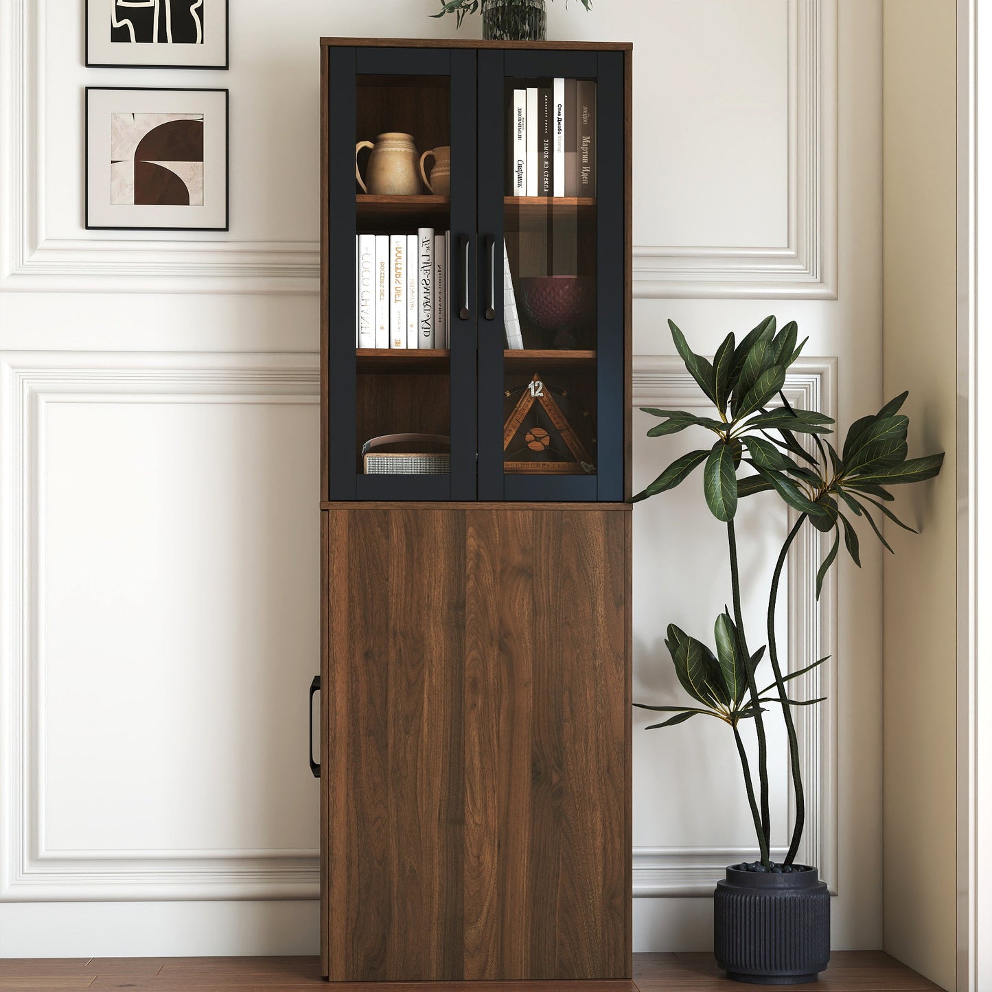 70.87" High Display Storage Cabinet with Multi-Tier Shelves and Glass Doors