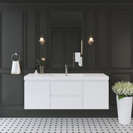60" Floating Bathroom Vanity with Sink and Wall-Mounted Storage Cabinet