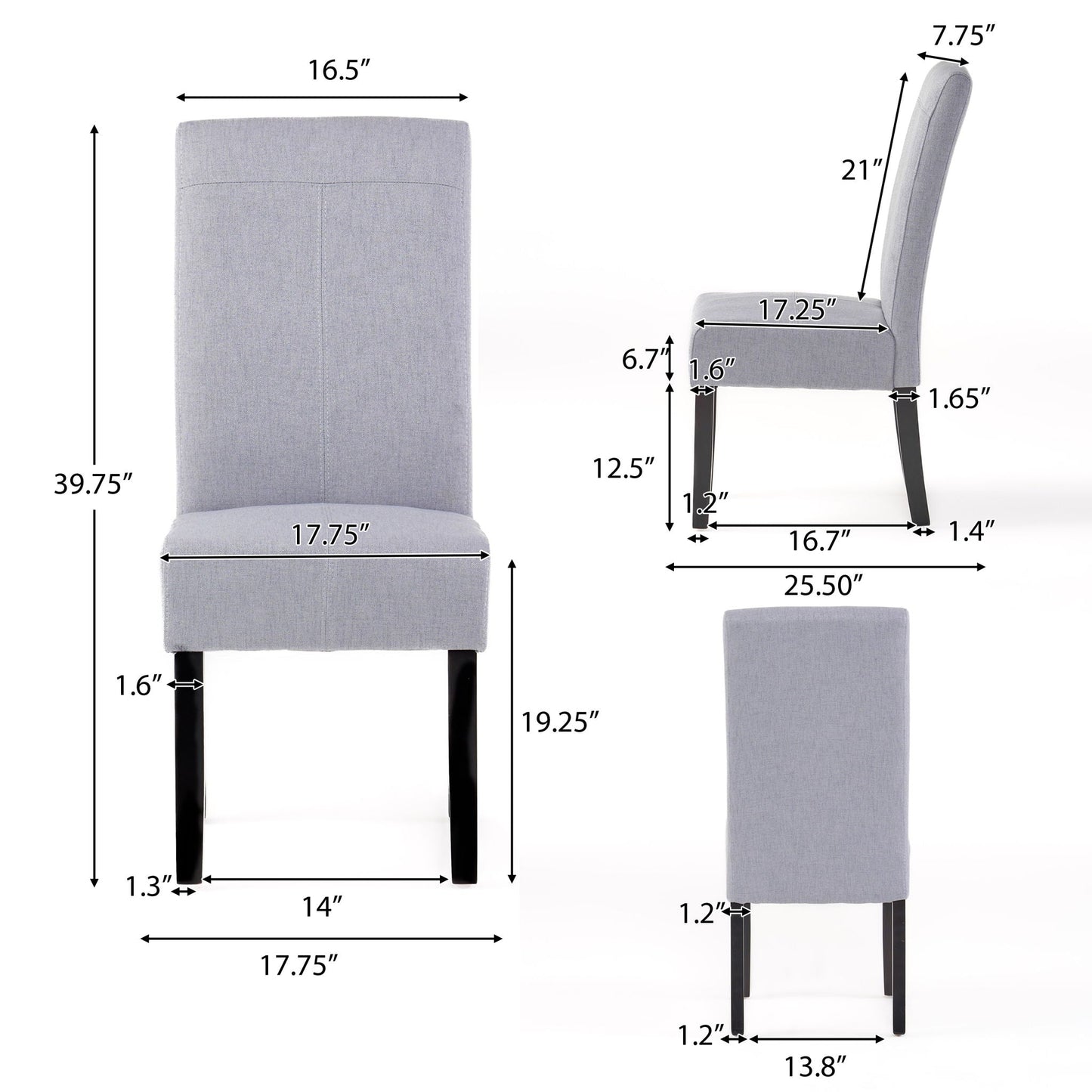 Amaranthine Upholstered Dining Chair With High Back And Wood Legs (Set of 2) - Light Gray