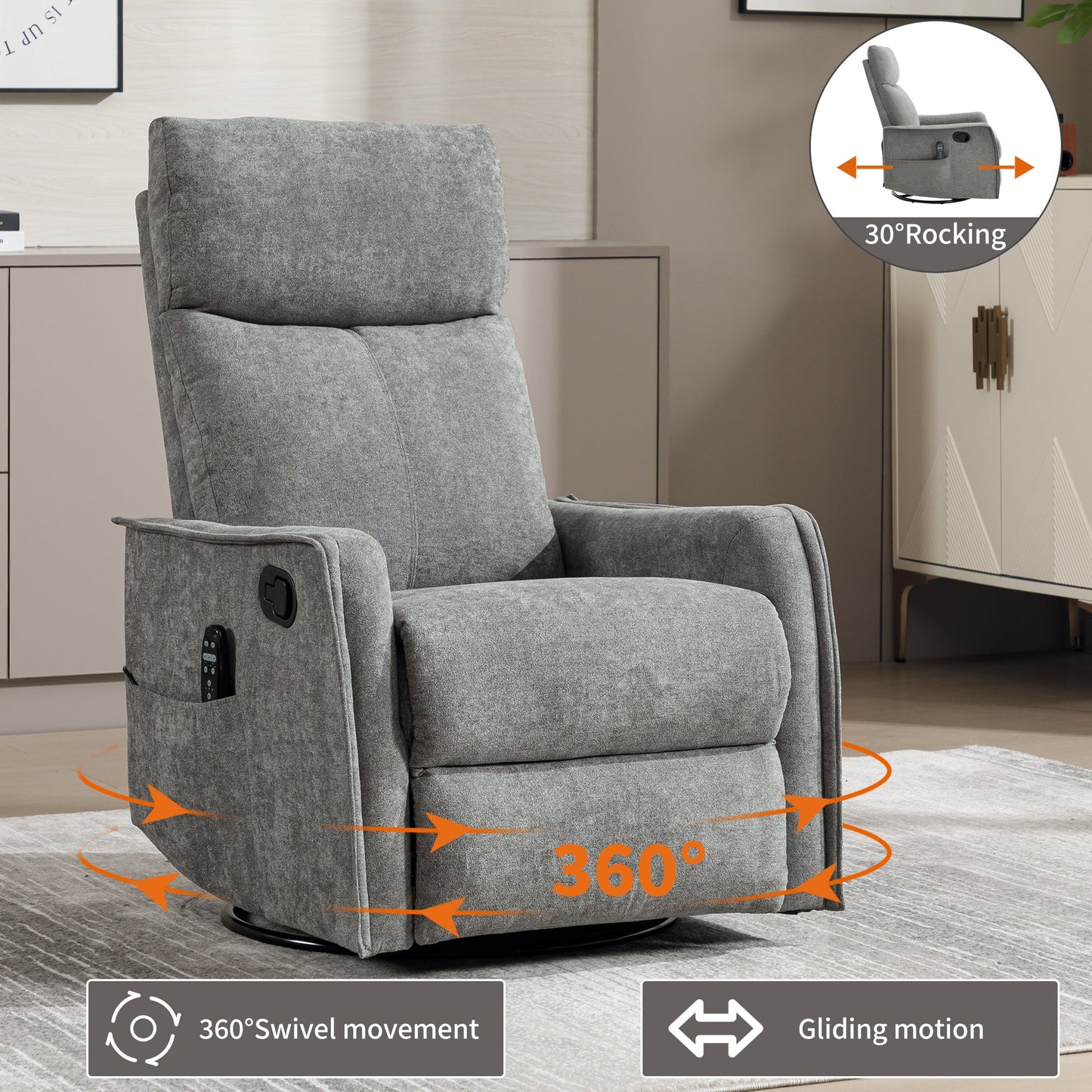 Heat Massage Manual Recliner Chair with Rocker and Swivel