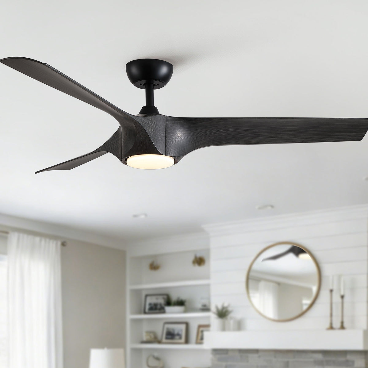 Reversible Quiet Motor Ceiling Fan Light With ABS Blades - Black / Gray