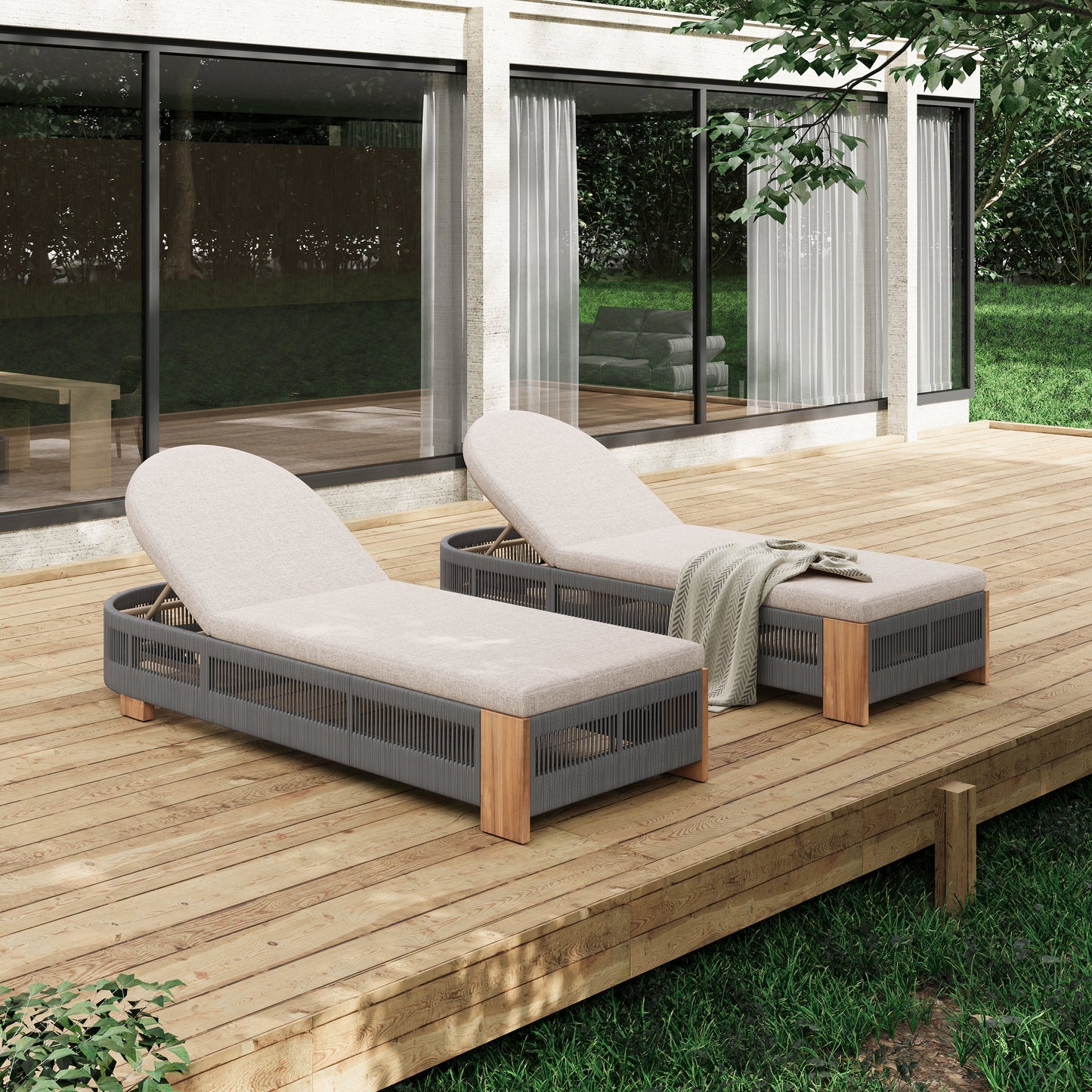 Outdoor Chaise Lounge Chair with Adjustable Backrest and Cushion